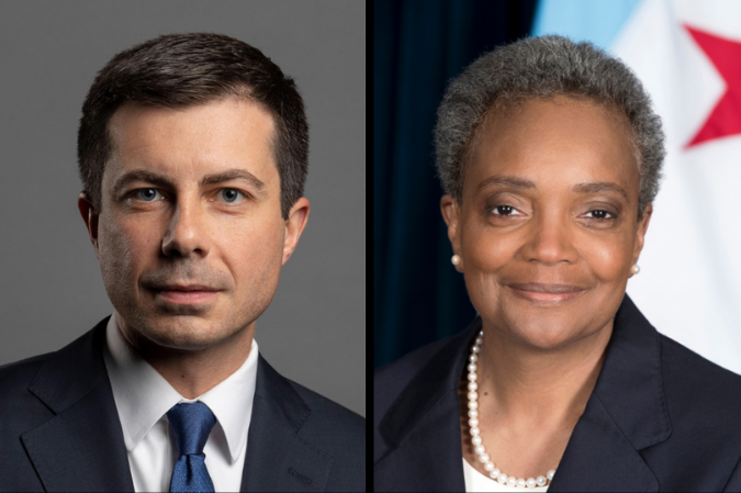 Mayor Lori Lightfoot (right) and former presidential candidate Pete Buttigieg (left) discuss how voting is an exchange of trust in democracy.