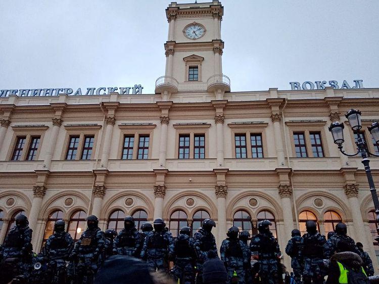 Federal Security Service (FSB) members control the protests near Leningradsky Railway Station in Moscow, Russia. Courtesy of Mary Smith.