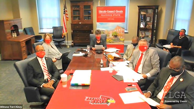 In a show of return to in-person education, representatives from Illinois State University joined the two House committees Aug. 5 virtual hearing from a conference room on their campus to present what reopening would look like for ISU.