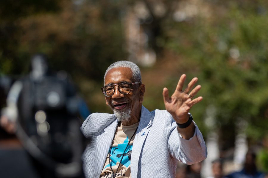 U.S. Rep. Bobby Rush, D-Chicago, waves to supporters during the 92nd annual Bud Billiken Parade.