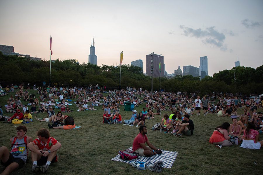 Festivalgoers congregate on the Lollapalooza grounds, just across the street from Columbias campus.