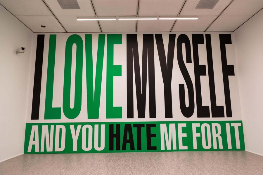 In large bold letters, Barbra Kruger’s exhibition Thinking of You. I Mean Me. I Mean You. speaks volumes through bold typefaces. 