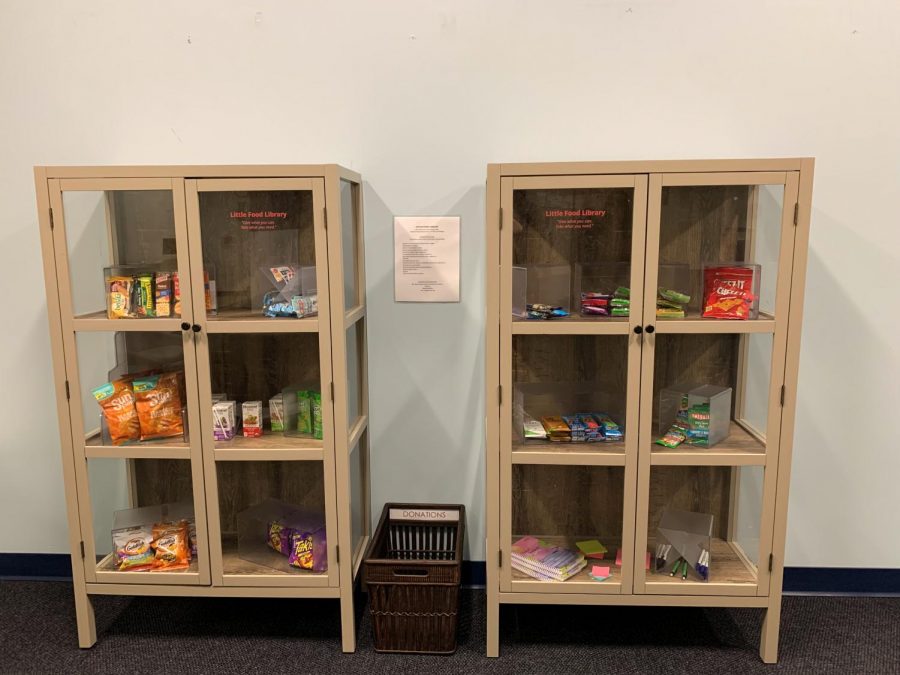 The Little Food Library, located on the second floor of the Columbia library, 624 S. Michigan Ave., includes snacks such as granola bars and chips, as well as basic school supplies. 