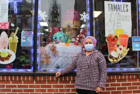 Juana Arreguín, owner of Nevería El Sabor de México on 18th Street in Pilsen (pictured), worked with artist Tatiana Garcia for their submission to the Pilsen Christmas Window Walk. 