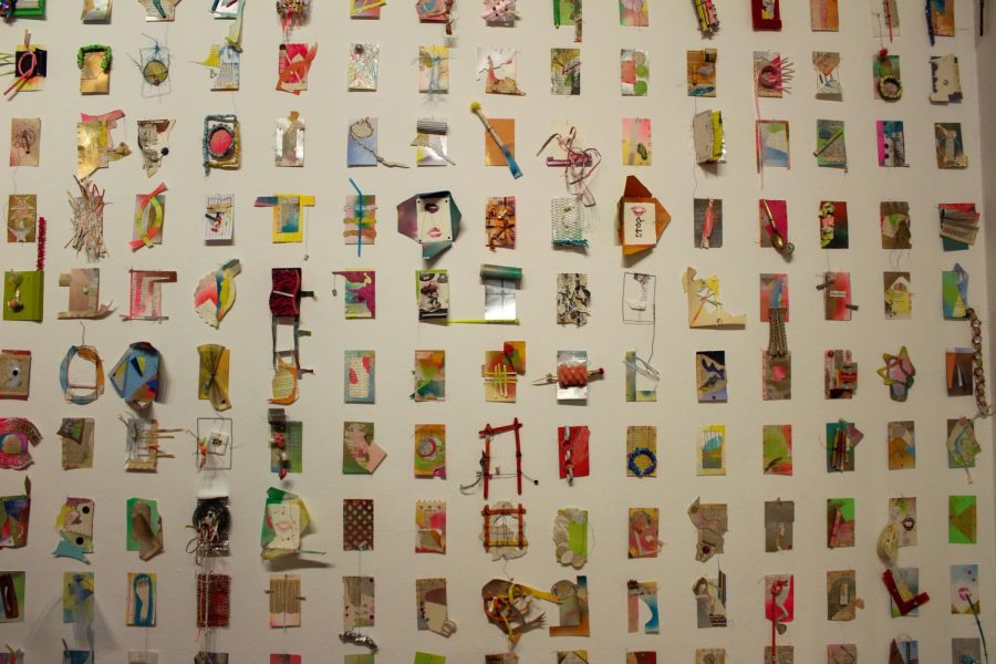 The piece “1001 Nights (more or less)” (pictured) by Judith Brotman uses a variety of different colorful notes and expressions open to interpretation on display from ranging topics created over the span of two years. 