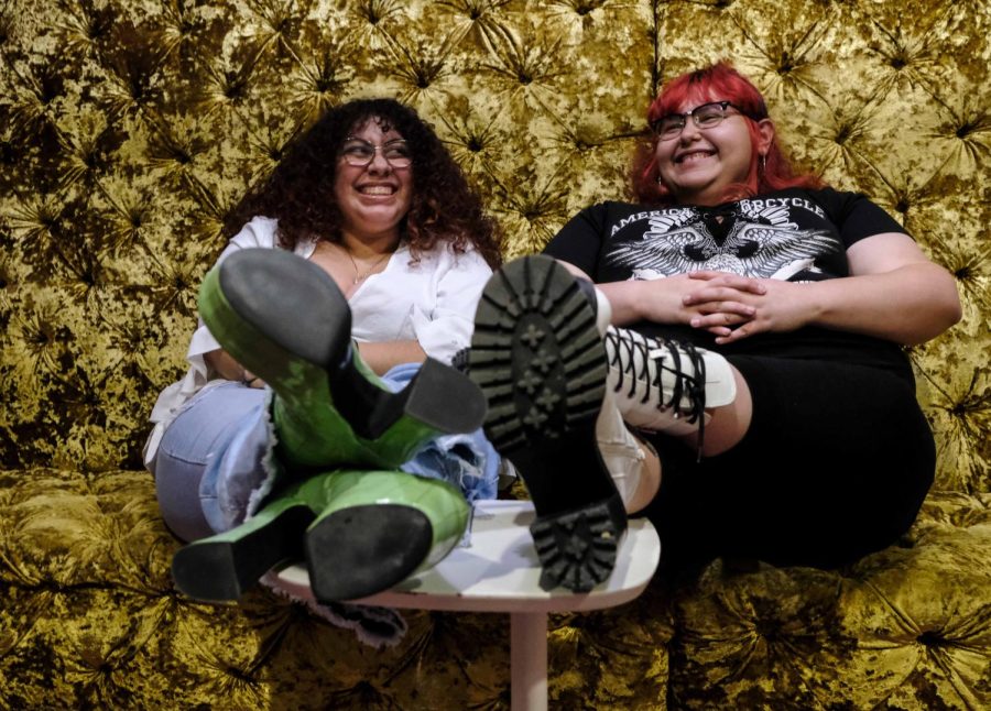 Body Haven club president El Concepción, right, and vice president Bri Ramirez, kick back and discuss their upcoming fashion show, “Freak Like Me,” a Y2K inspired fashion show on the 5th floor of the student center, 754 S Wabash Ave., on March 12.