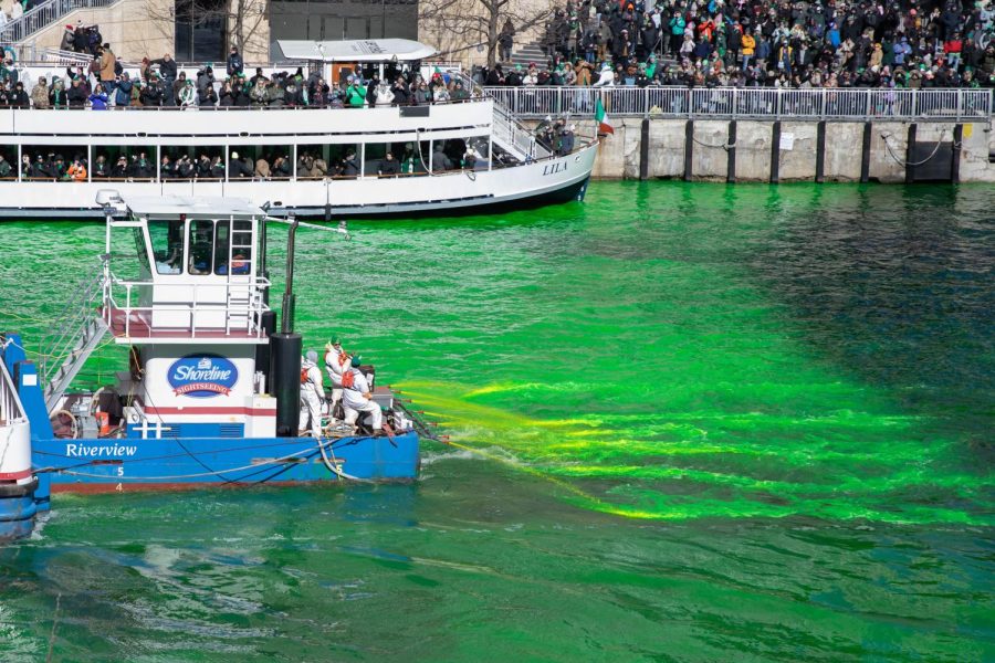 Shoreline Sightseeing helps put the final dye into the Chicago River.