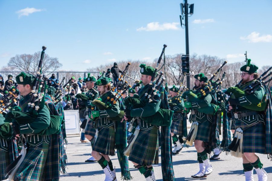The bellowing of bagpipes could be heard throughout the parade as performers marched down Columbus Drive.