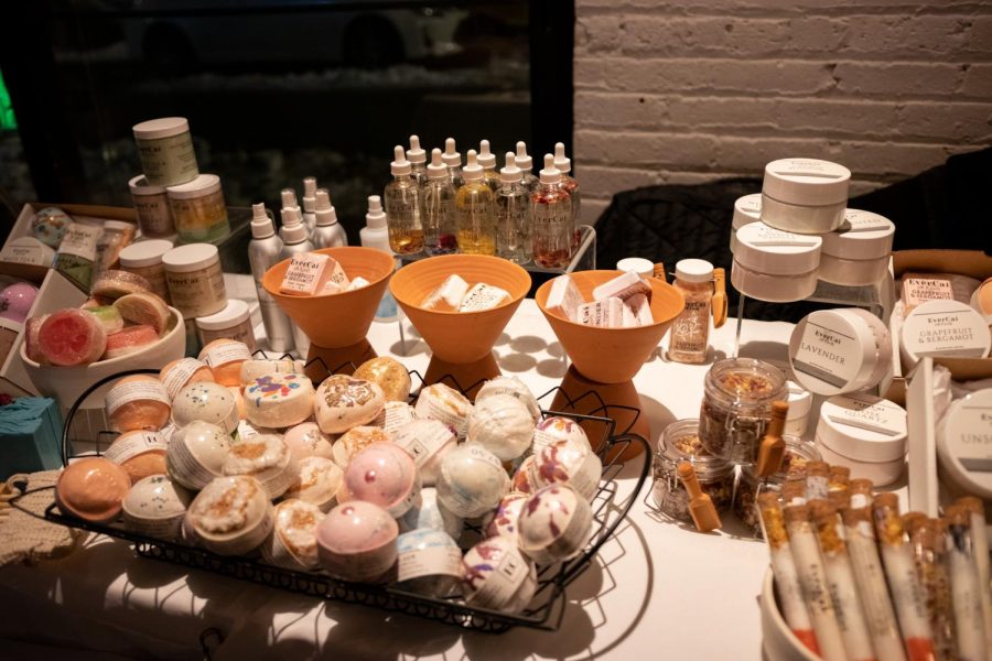 Ever Caí Beauty displays an assortment of wellness products at the Vintage & Flowers event held at 1757 N. Kimball Ave.