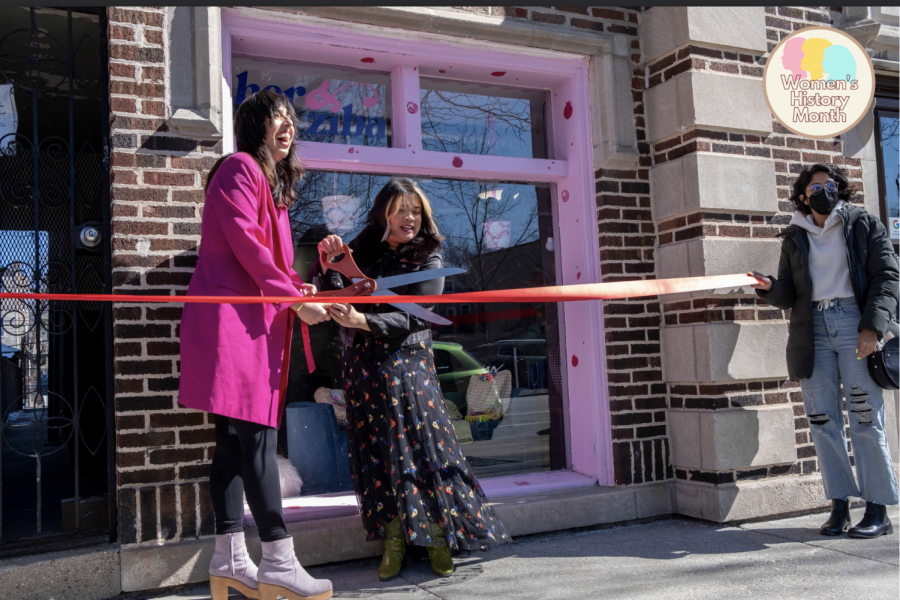 The ribbon fell as co-owners Leslie Castromayor and Elhom Karbassi celebrate the shops opening day with a ceremonial ribbon cutting.