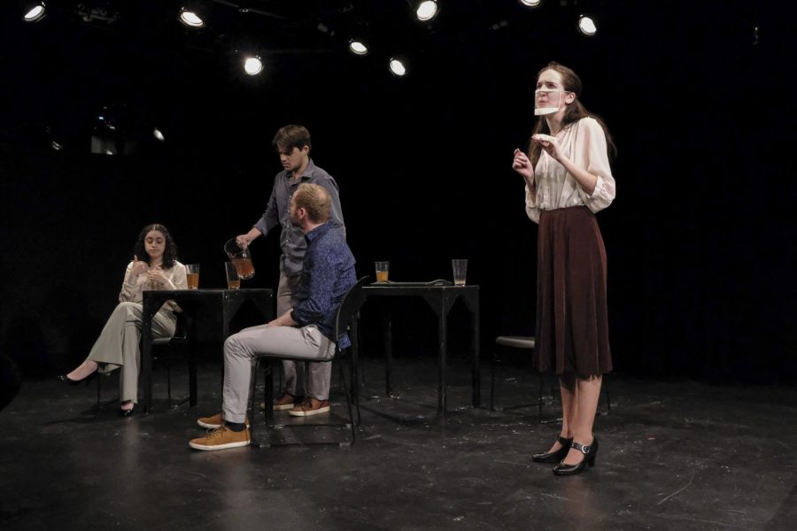 During the evening’s first act, “Betrayal,” the friction of a love affair was played out on stage, featuring Kayla Casiano (far left), a Deaf actor playing a Deaf character. 