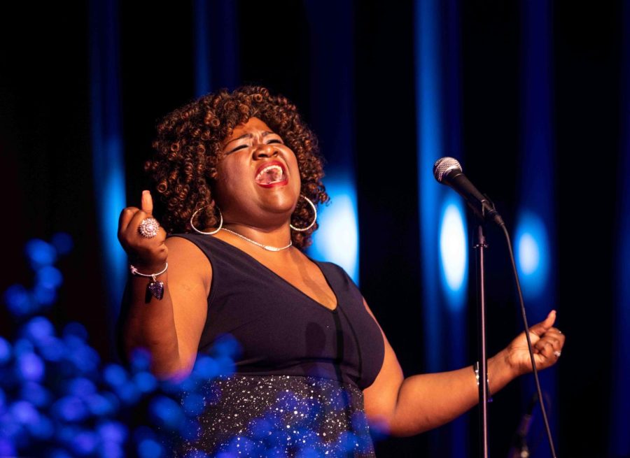 After receiving the Emerging Artist Award and Denise Tomasello Scholarship, Columbia alum LaShera Moore sings And I Am Telling You Im Not Going from Dreamgirls, a Broadway musical. Moore graduated in 2012 and is the first person to ever receive the Denise Tomasello Scholarship.