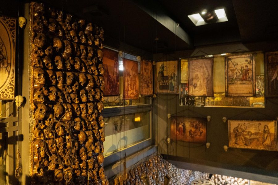 Immediately upon entering the Medieval Torture Museum at 177 N. State St., guests are greeted by a haunting wall of skulls, testing their bravery from the jump.