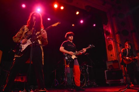 Koyoma, Zac McCarthy and Jackson Lee of Koyoma and the Comics perform on April 20, 2023, at The Metro, located at 3730 N. Clark St. Koyoma and the Comics are inspired by psychedelic rock like Pink Floyd.