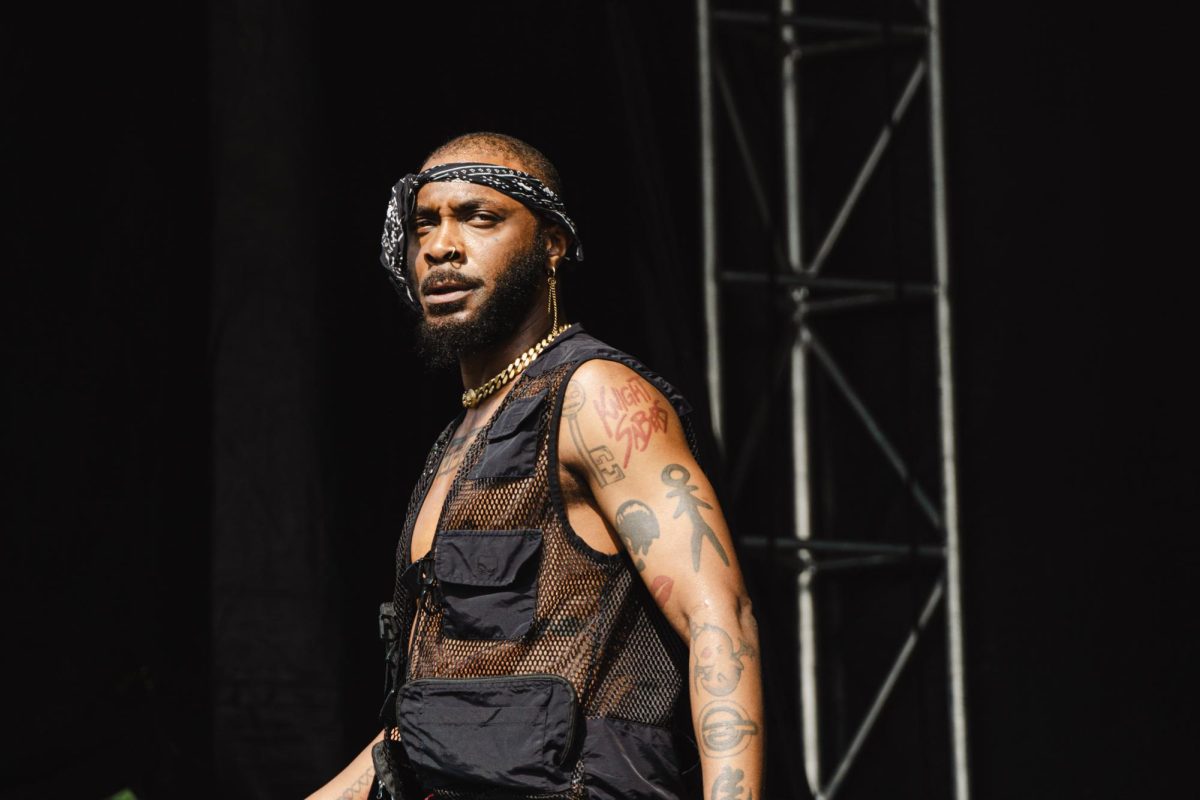 JPEGMafia, rapper and producer, performs under the hot sun at Pitchfork Music Festival in Union Park on Sunday, July 23, 2023. Born in New York and based in Maryland, JPEGMafia has received widespread critical acclaim throughout his career.