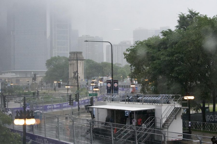 Columbia students and guests were able to watch the NASCAR race that finally started after a long day of rain. The school opened two floors of the 618 S. Michigan Ave. after a free raffle to view the exciting event on Sunday July 2, 2023.