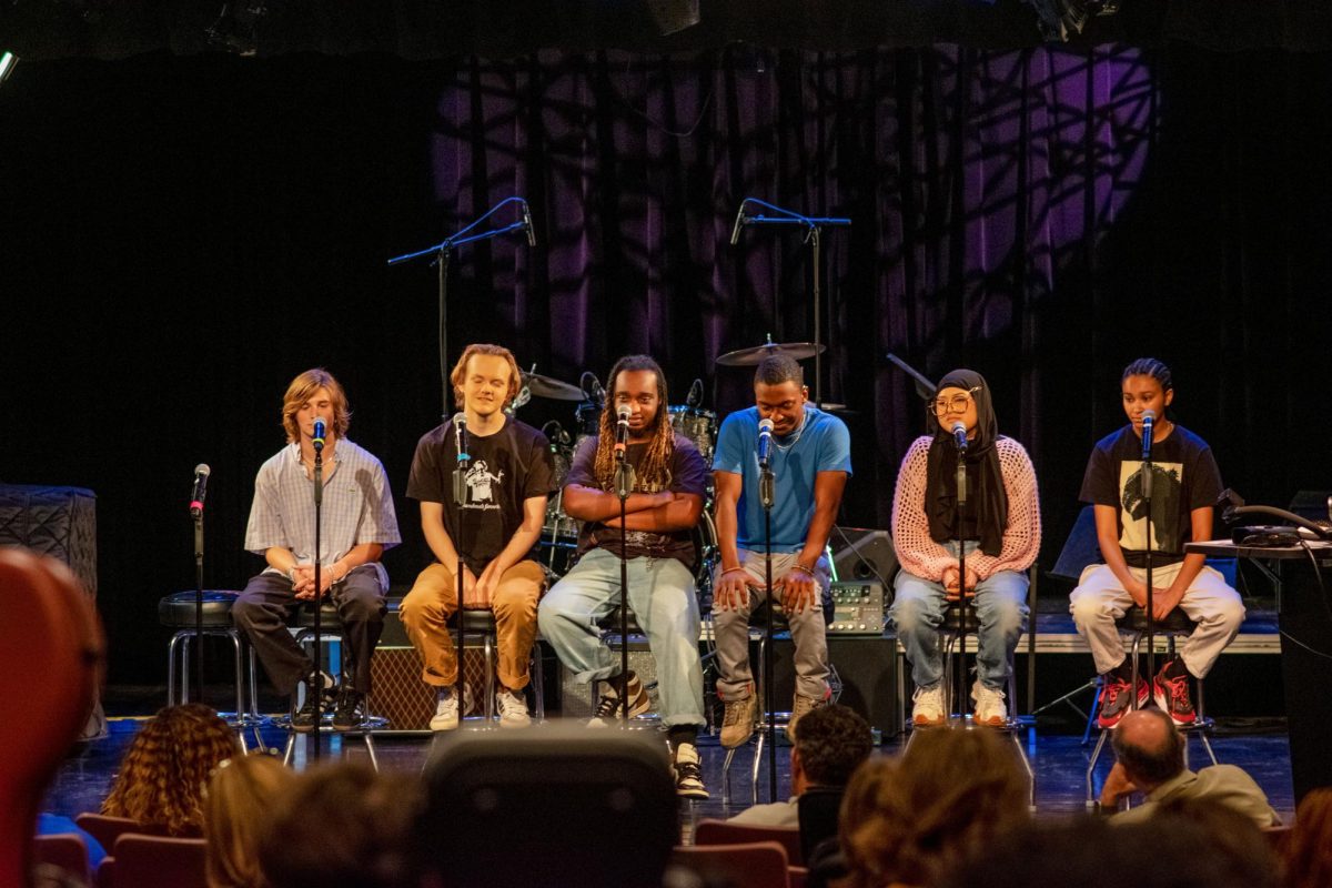 Six student panelists speak about their experiences in the Music Department, on Friday, Sept. 1, 2023. The returning students answered lingering questions incoming students had.