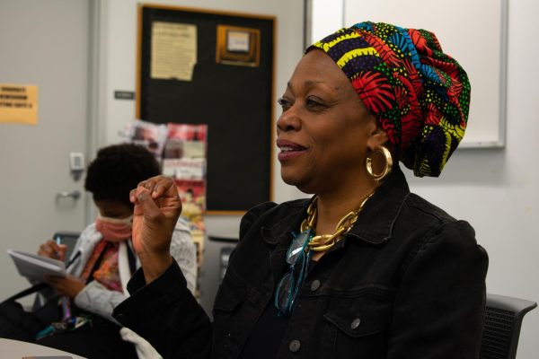 Regina Taylor expresses to students at Columbia College Chicago that the writer’s strike occurring is necessary for the industry. Taylor talks at 33 E. Ida B. Wells Dr., on Monday, Sept. 18, 2023, about the multiple factors such as AI, ethics and industry standards.