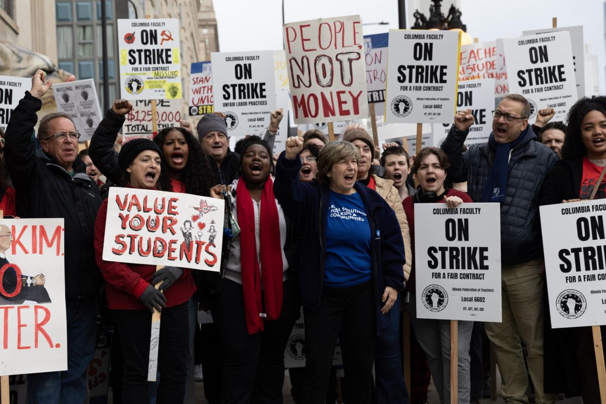 Students, part-faculty and many other supporters jointed the picket line on Friday, Nov. 3, 2023 outside of 600 S. Michigan Ave. Many rallied together in support of Columbia Part-time Union fighting for a fair contract.