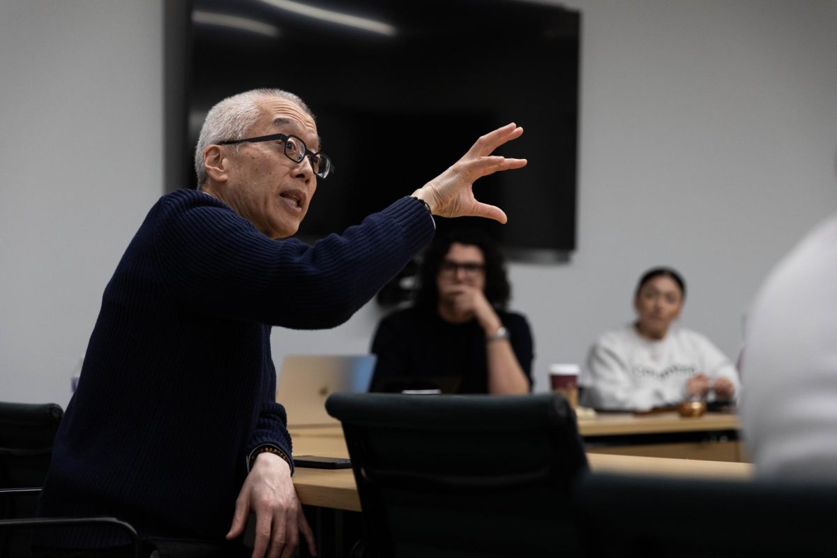 Columbia President Kwang-Wu Kim addresses the Student Government Association in their weekly meeting on Tuesday, Feb. 13, 2024, at the Student Center. Kim’s presence was not announced on social media when SGA posted about the meeting.