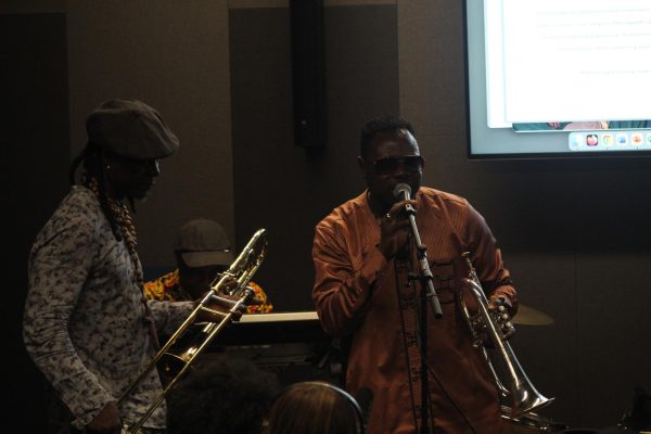 Musicians perform a song at the Pan Africa event, which was held Friday, May 4, 2024, at Columbias 1104 S. Wabash Ave. building. 