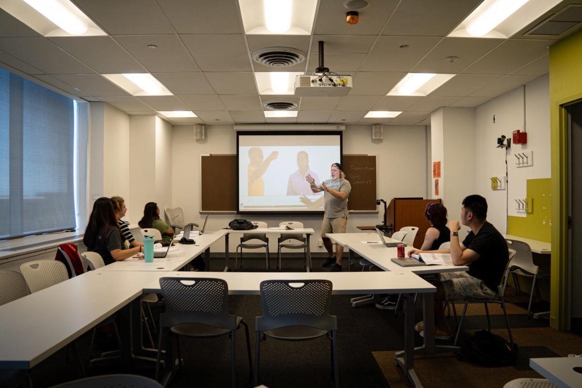 Columbia part-time instructor Michael Stark teaches “American Sign Language 1” at 618 S. Michigan Ave. on Wednesday, June 12, 2024.