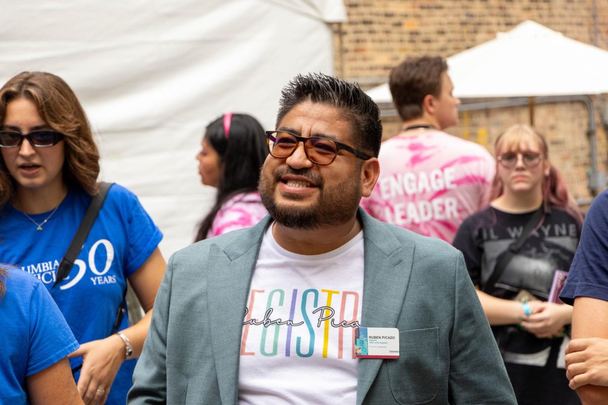 Columbia Registrar Ruben Picazo enjoys the crowd after giving a speech at New Student Convocation on Friday, Aug. 30, 2024.