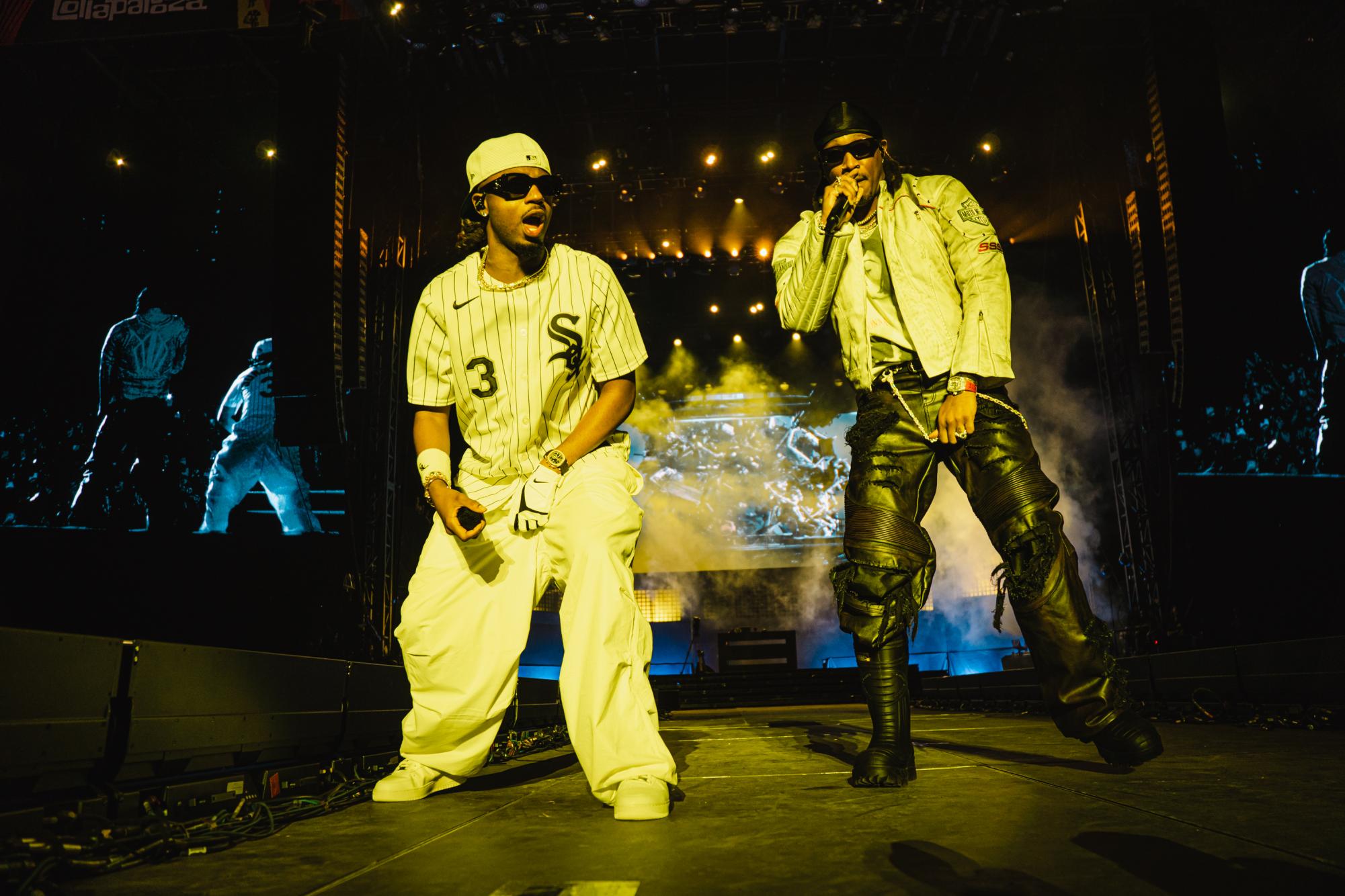 Metro Boomin and Future perform their song "Young Metro" during their headlining set on the Bud Light stage at Lollapalooza in Grant Park on Saturday, Aug. 3, 2024. 