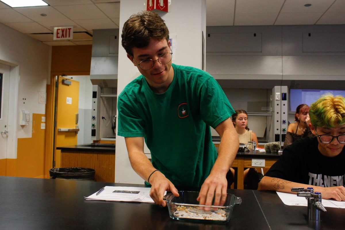 Withing the first week of class, Quinn Rushizkyr participates in a lab in his science class in the 623 S. Wabash Building on Sep. 4, 2024