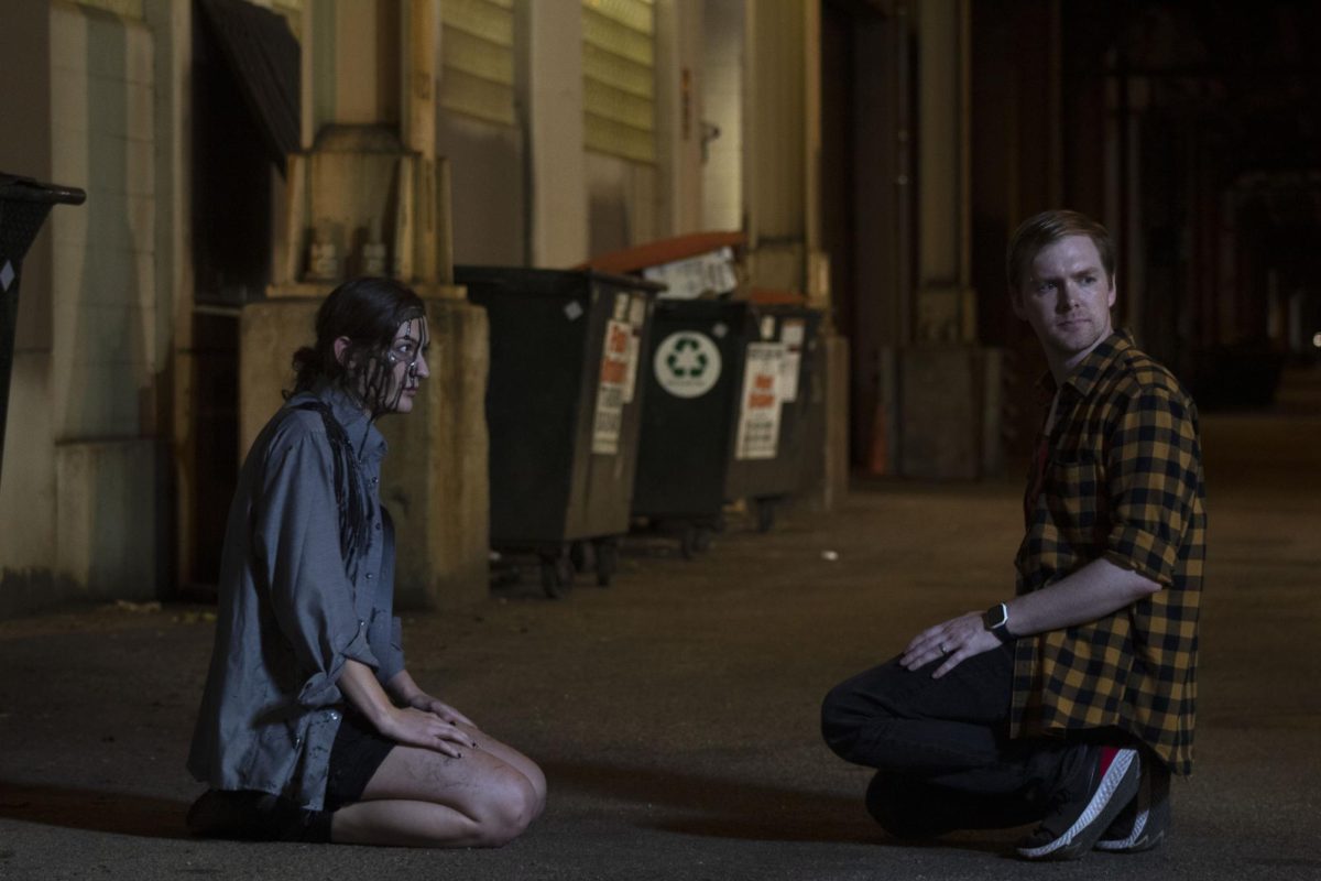 Amelia Hansing, junior acting major (left), takes direction from Director Andrew Jex (right) on Thursday, August 29, 2024.