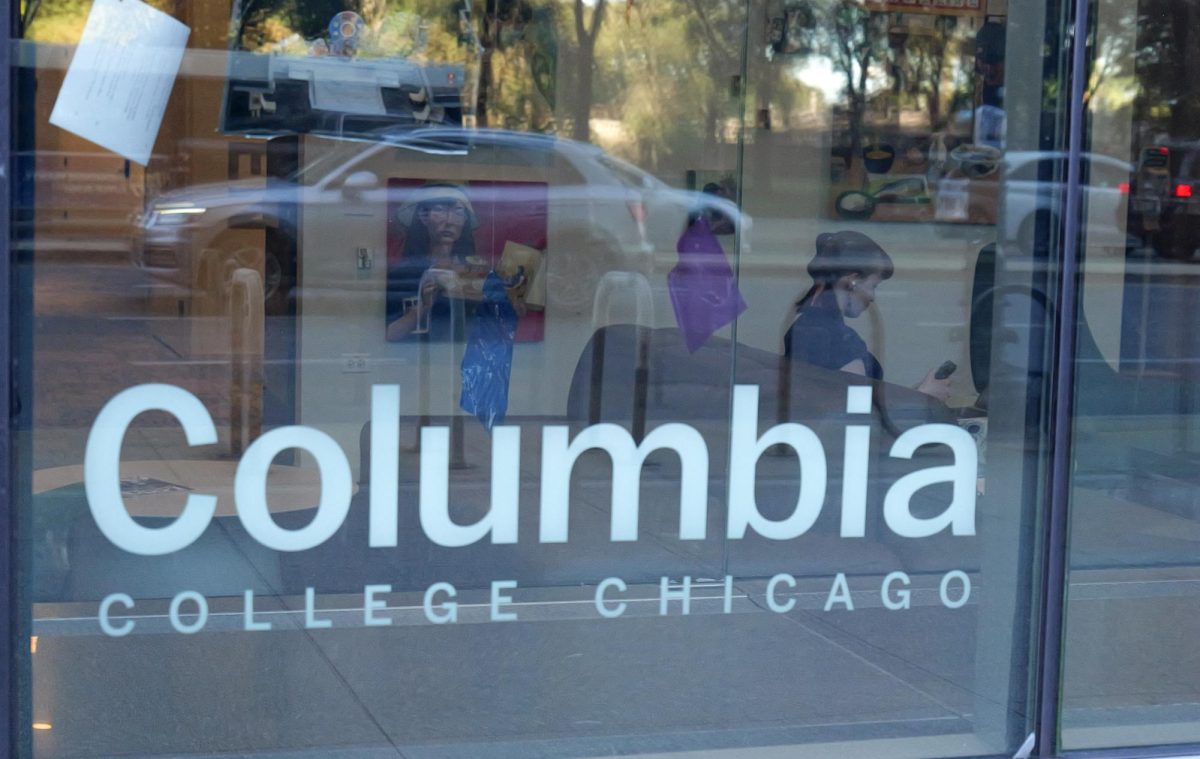 Student sitting in the lobby on the first floor of the 618 S. Michigan Ave. Columbia building on Sept. 3, 2024.