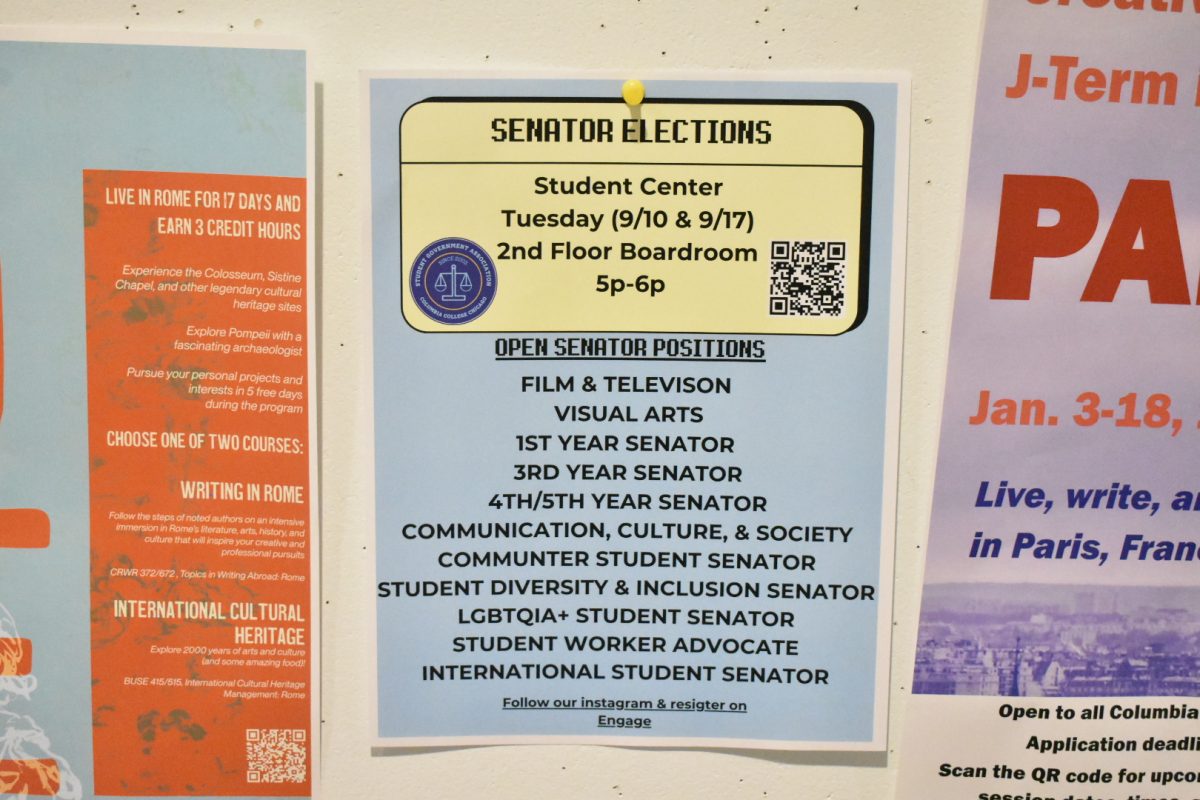 A student Government Association flyer advertising the senator elections found in the Student Center on Thursday, Sep. 12, 2024. 