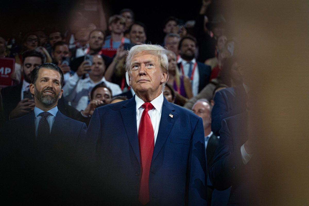 Republican presidential candidate and former President Donald Trump appears two days after an assassination attempt on the first day of the Republican National Convention at Fiserv Forum in Milwaukee on July 15, 2024. Trump won the race of president, beating Vice President Kamala Harris.