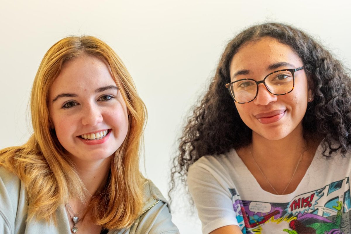 Holly Norton, a sophomore musical theater major, and Jada Baths, a sophomore acting major, pose for a photo at the Student Center on Thursday, Oct. 10, 2024.