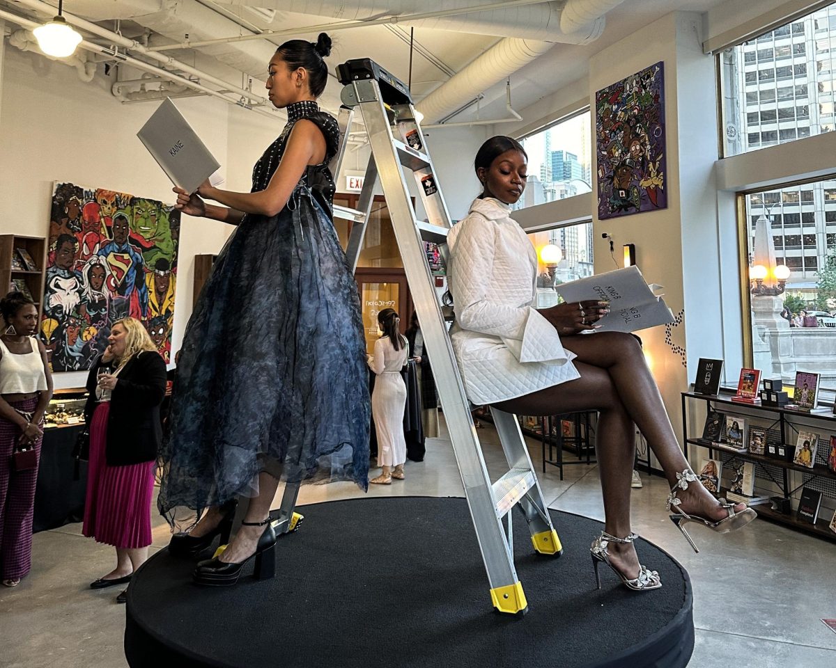 Models for Kaine and King B Official pose at a pre-event for Chicago Fashion Week at Semicolon Bookstore & Gallery at 1355 W. Chicago Ave. on Monday, Oct. 7, 2024. 