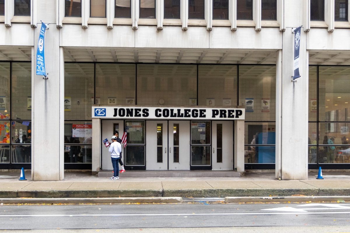 Outside of Jones College Prep, one of the polling locations for residents in Chicago's South Loop area at 700 S. State St., Nov. 5, 2024. 