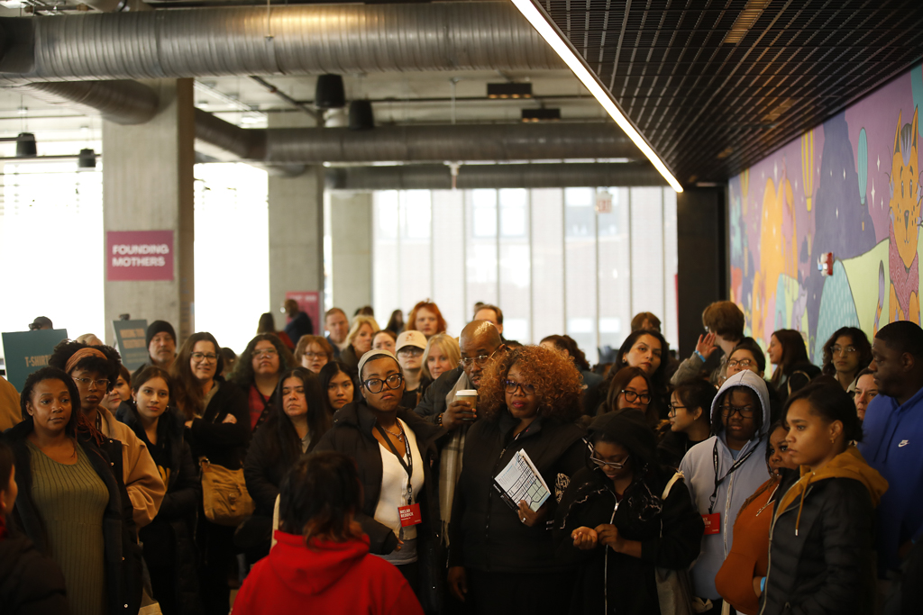 After the welcome presentation during Admitted Student Day, parents and students head out to tour the campus buildings from on the 5th floor of the Student Center on Wednesday, March 8, 2025 during Admitted Student Day.