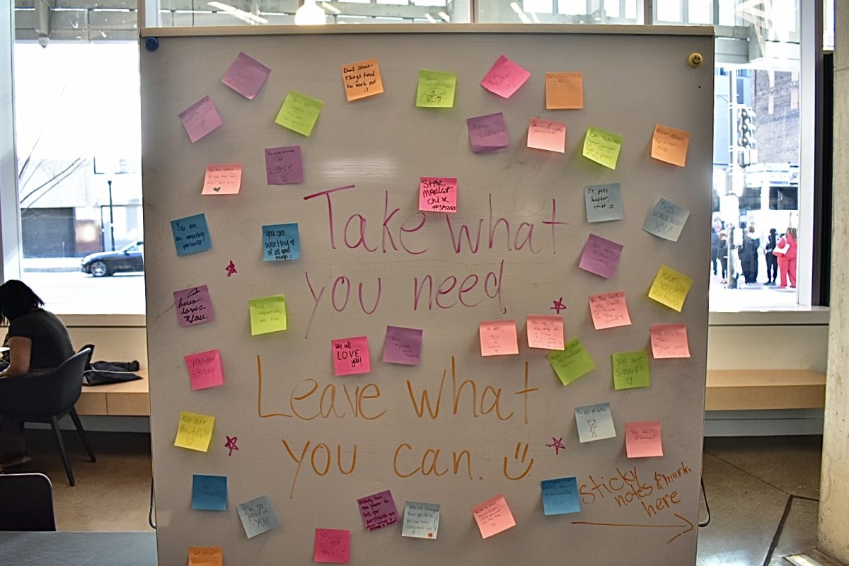 The Student Government Association displayed a white board for students to write down fun and positive comments in the Student Center on Thursday, March 6, 2025.