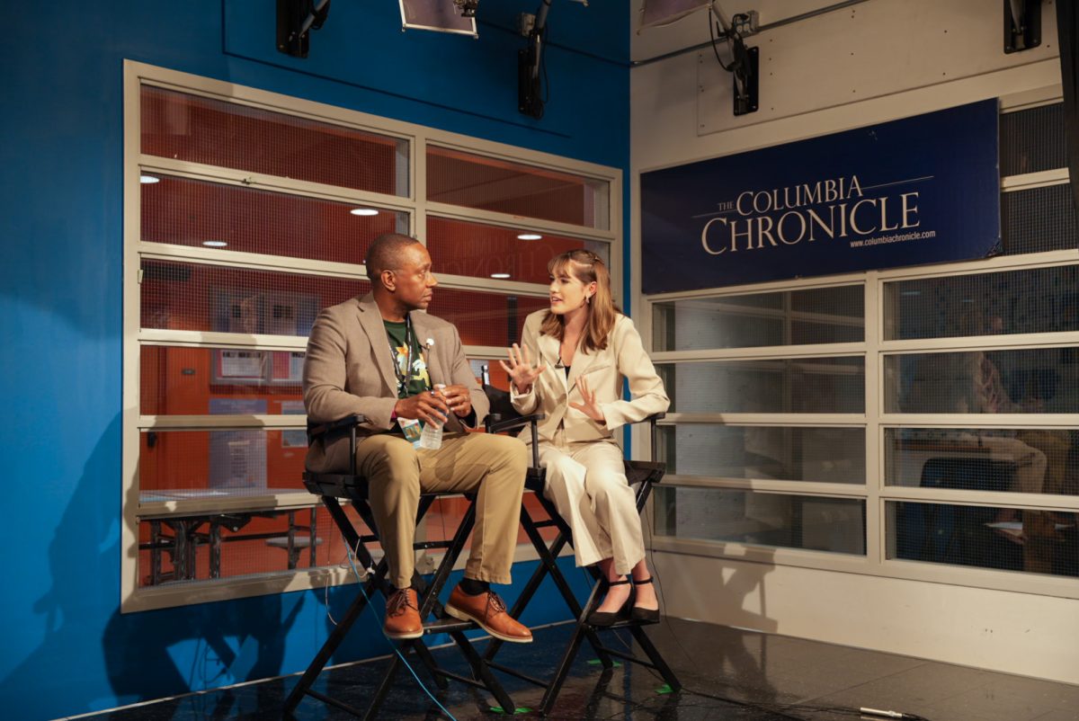 Interim President and CEO Jerry Tarrer is interviewed by Adriah Hedrick, a senior journalism major at the 33 E. Ida B Wells Studio on Friday, May 16, 2025.