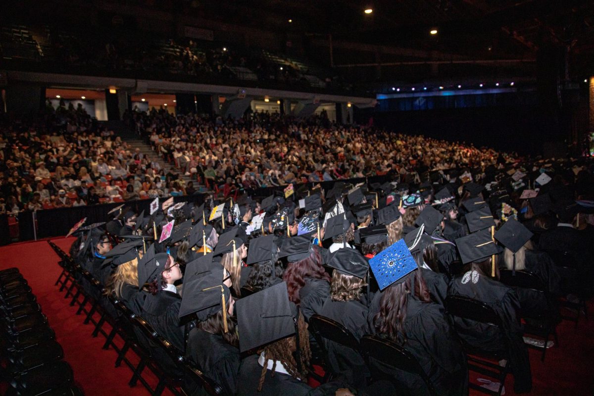 Columbia College Chicago students arrive at the  commencement ceremony on Sunday, May 18, 2025.