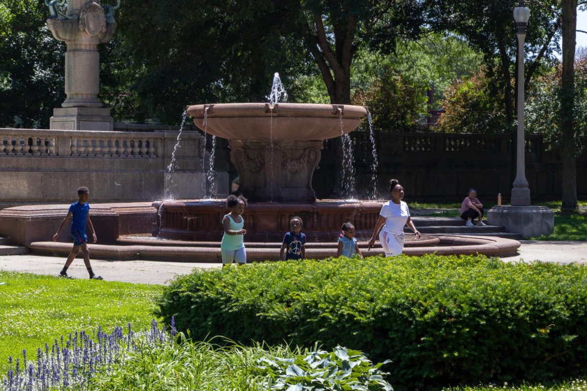 Chicagoans brave the heat and visit the 8th Street Fountain in Grant Park on Monday, June 23, 2025.