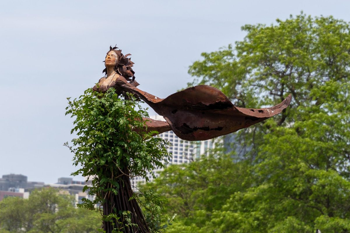 The sculpture “Magdalene” by Dessa Kirk in Congress Triangle Garden on Tuesday, June 17, 2025. 