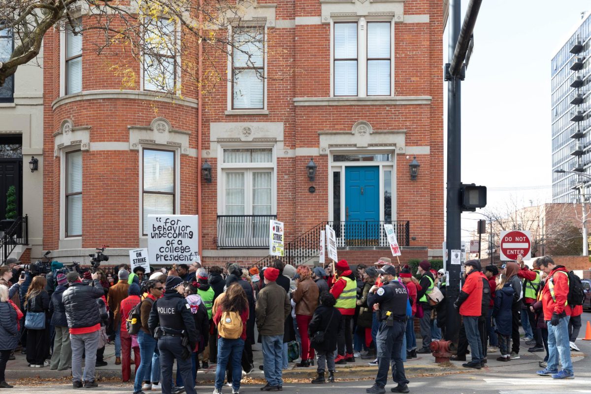 The former presidential residence 1258 N. LaSalle sold for $2.3 million. During the historic part-time faculty strike, union members and students protested outside the residence on Nov. 10, 2023. 