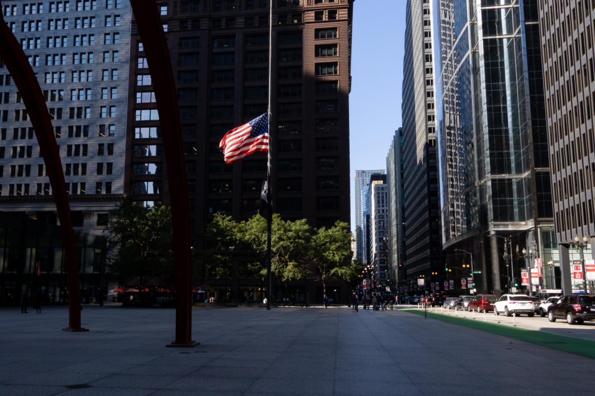 The American flag is seen at half-staff in Federal Plaza on Thursday, Sept. 11, 2025. Today marks 24 years since the attack on the Twin Towers in New York City.