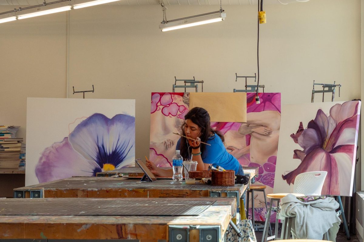 Gabriella Tortolero, a senior film and television major, works in the open studio at 623 S. Wabash Ave. on a project for her thesis film on Friday, Sept. 5, 2025.