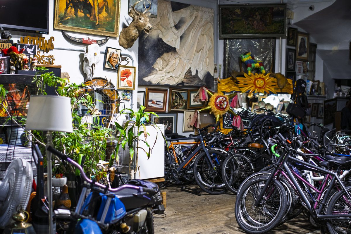 Angel's Tire Shop in Pilsen sells bikes and other second-hand items on Wednesday, Oct. 15, 2025. 