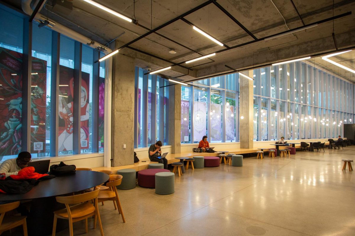 Students use the first floor of the Student Center as a place to hang out and work on homework on Thursday, Oct. 9, 2025.