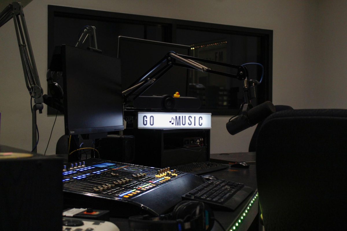 Music plays on air at the WCRX station, in between students' air check times on Friday, Nov. 21, 2025.