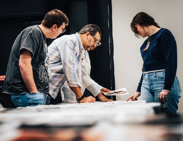Michael Jarecki, a part-time instructor in the School of Visual Arts, leads an in-depth critique session in Columbia's photo studio on Thursday, Dec. 4, 2025.