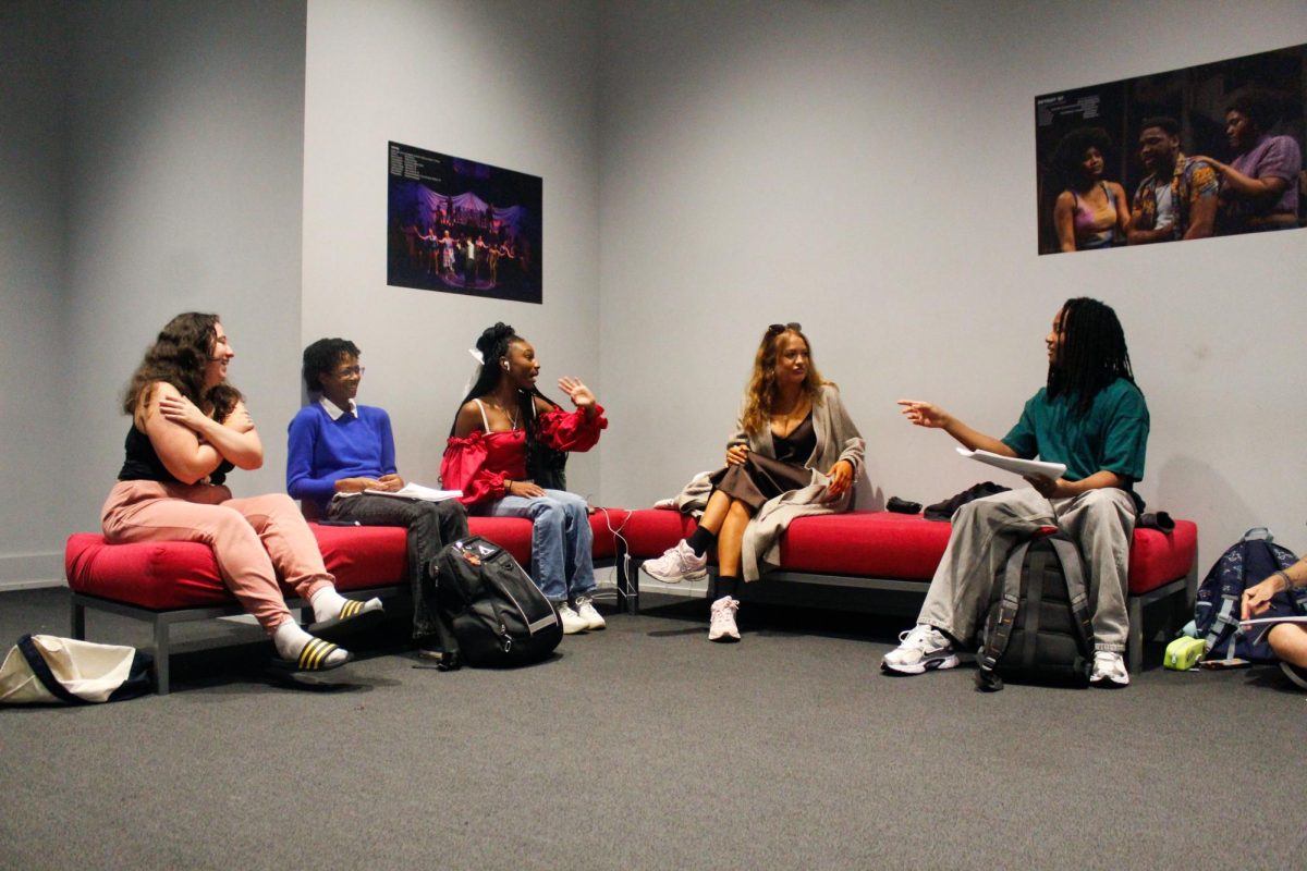 Students sit on the second floor of the Getz Theatre at 72 E. 11th St. in between classes on Sept. 6, 2025.